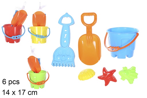 [108590] Colorful beach bucket with 6 accessories