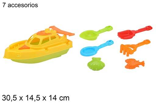 [108594] Bateau de plage coloré avec 7 accessoires