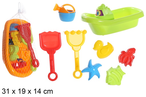 [108596] Bateau de plage coloré avec 8 accessoires