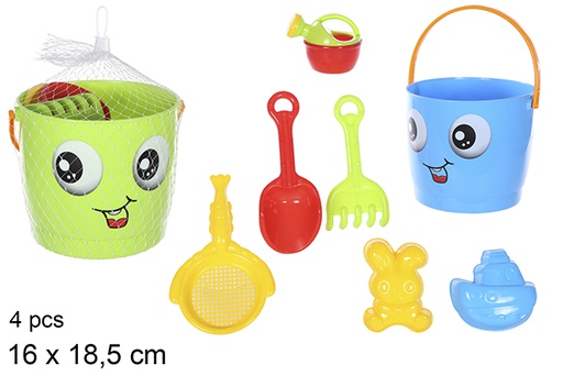 [108597] Face decorated beach bucket with 6 accessories