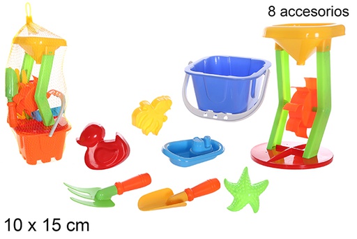[108598] Colorful beach bucket with 8 accessories