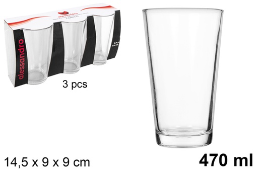 [107953] Pack 3 bicchieri conici in vetro da 470 ml