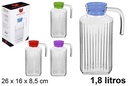 Jarra cristal agua nevera tapa colores 1,8 litros