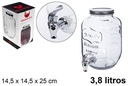 Bote cristal dispensador bebidas con grifo 3,8 litros