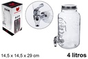 Bote cristal dispensador bebidas con grifo 4 litros