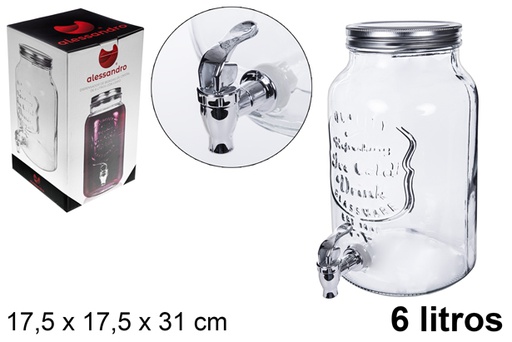 [107946] Dispenser per bevande vaso in vetro con rubinetto 6 l.