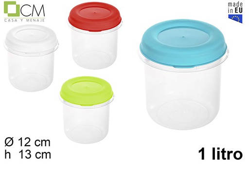 [102824] Pot en plastique avec couvercle couleurs assorties 1 l.