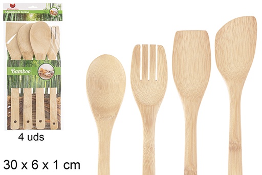 [107936] Pack de 4 talheres de bambu 30 cm