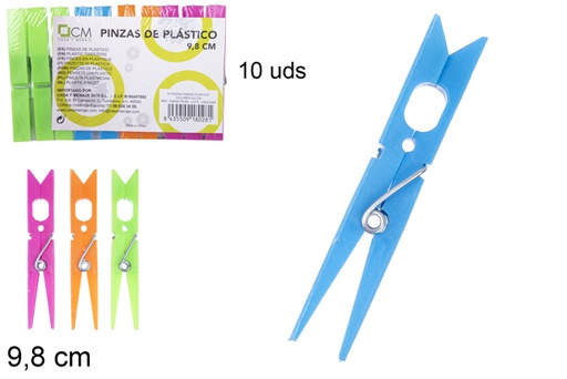 [108028] 10 piezas pinzas plastico colores 9.8 cm