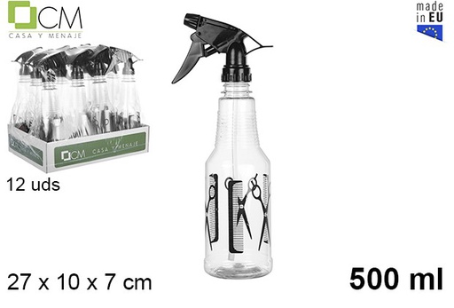 [108089] Botella plástico con pulverizador negro peluquero 500 ml