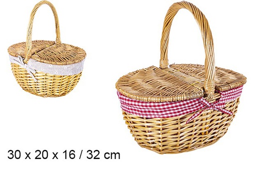 [108237] HONEY WICKER BASKET LINED WITH LID 32CM