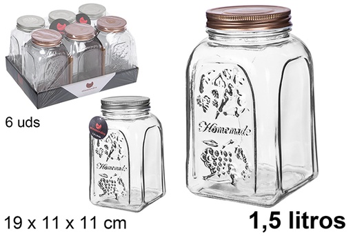 [108000] Frasco de vidro decorado com tampa sortida 1,5 l.