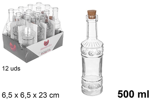 [108007] Bottiglia di vetro con tappo di sughero 500 ml  