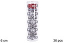 Pack 36 bolas plata brillo/mate cilindro 6 cm