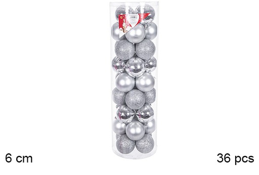 [109233] Pack 36 bolas plata brillo/mate cilindro 6 cm