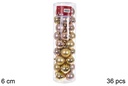 Pack 36 bolas oro/champagne cilindro 6 cm