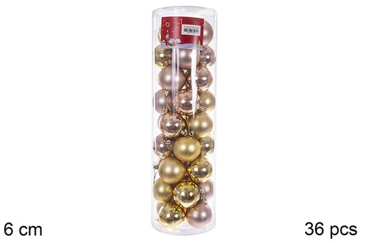 [109236] Pack 36 bolas oro/champagne cilindro 6 cm