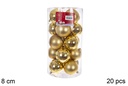 Pack 20 bolas oro brillo/mate cilindro 8 cm