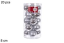 Pack 20 bolas plata brillo/mate cilindro 8 cm