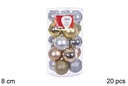 Pack 20 bolas oro/plata/marfil/champ/cilindro 8 cm