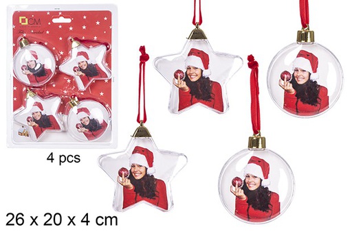 [108053] Pack 4 pendentif avec photo de Noël assorti 