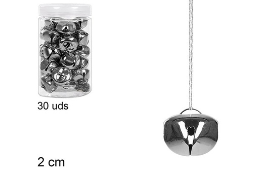 [108065] Jar of 30 silver bells 2cm