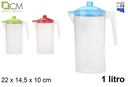 Jarra plástico transparente con tapa colores surtidos 1 l.