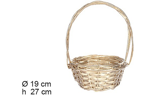 [109362] Christmas gold round wicker basket with handle 19 cm