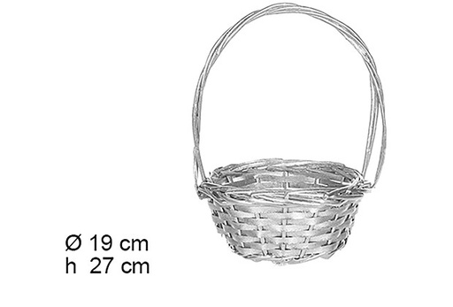 [109363] Christmas silver round wicker basket with handle 19 cm