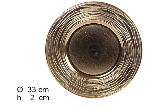 [109223] Bajo plato oro brillo con borde decorado 33 cm