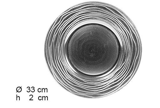 [109224] Sous-assiette argentée avec bordure décorée 33 cm 