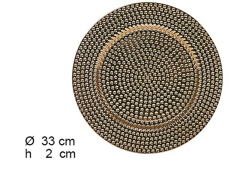 [109229] Sous plat doré pailleté décoré de perles 33 cm