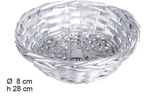 [108779] Round silver Christmas wicker basket 28 cm  