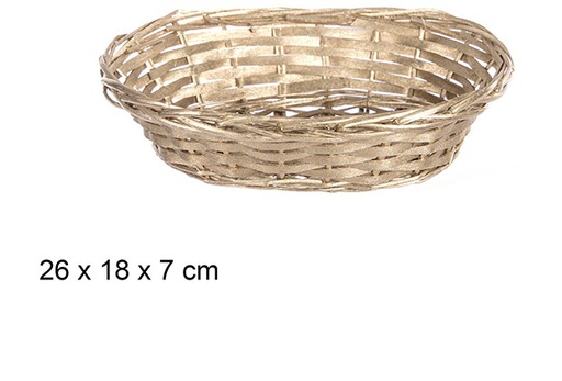 [108784] Gold oval Christmas wicker basket 26x18 cm