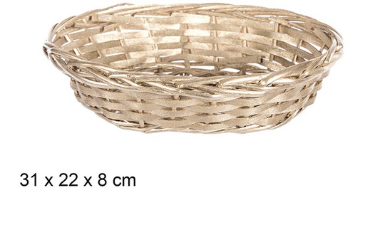 [108787] Gold oval Christmas wicker basket 31x22 cm 