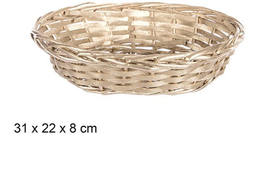 [108787] Gold oval christmas wicker basket 31x22 cm 