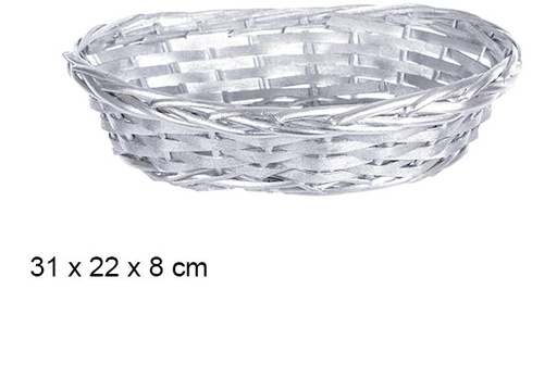[108788] Silver oval christmas wicker basket 31x22 cm  