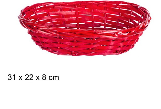 [108789] Red oval Christmas wicker basket 31x22 cm  