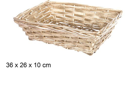 [108790] Gold rectangular wicker Christmas basket 36x26 cm