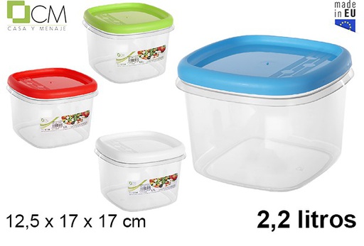 [108917] Squared lunch box with colored lid 2,2 l.