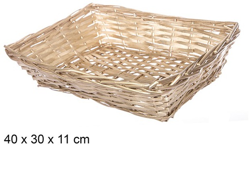 [108796] Gold christmas rectangular wicker basket 40x30 cm  