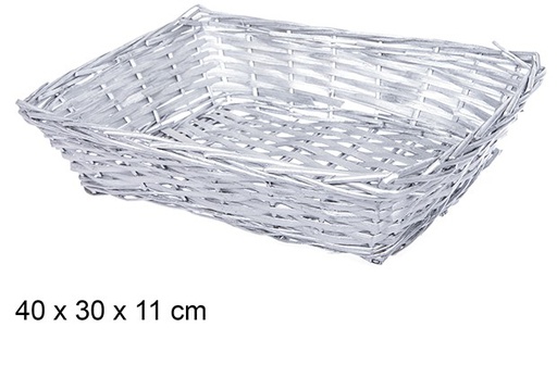 [108797] Silver rectangular wicker basket 40x30 cm   