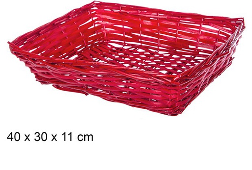 [108798] Red Christmas rectangular wicker basket 40x30 cm 