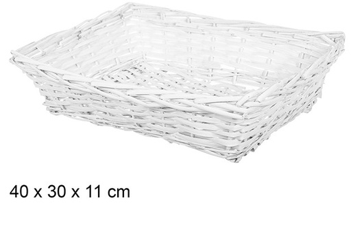 [108799] White Christmas rectangular wicker basket 40x30 cm