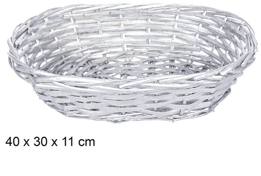 [108801] Silver christmas oval wicher basket 40x30 cm 