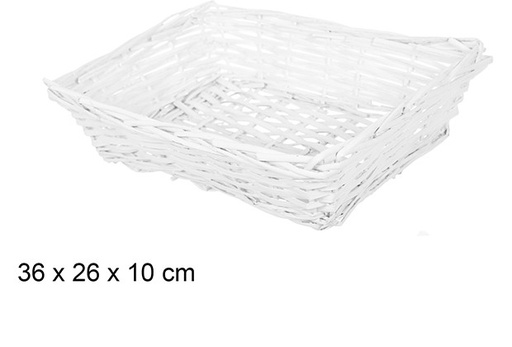 [108807] White Christmas rectangular wicker basket 36x26 cm