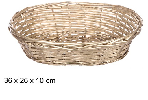 [108808] Gold Christmas oval wicker basket 36x26 cm 