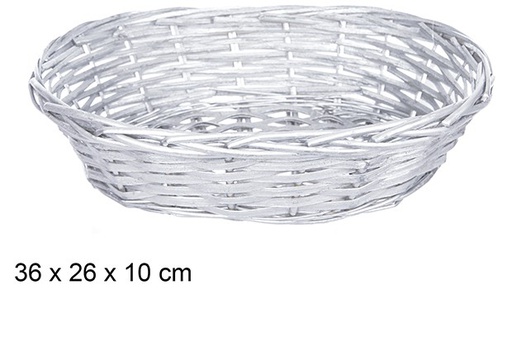 [108809] Silver christmas oval wicker basket 36x26 cm 