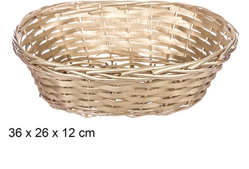 [108816] Gold Christmas oval wicker basket 36x26 cm  