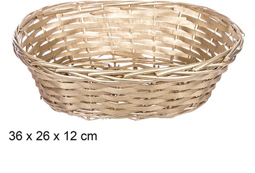 [108816] Gold christmas oval wicker basket 36x26 cm  